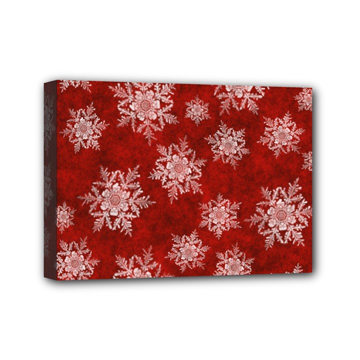 Snowflakes And Star Patternsred Snow Mini Canvas 7  x 5  (Stretched)