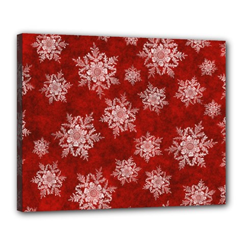 Snowflakes And Star Patternsred Snow Canvas 20  X 16  (stretched) by artworkshop