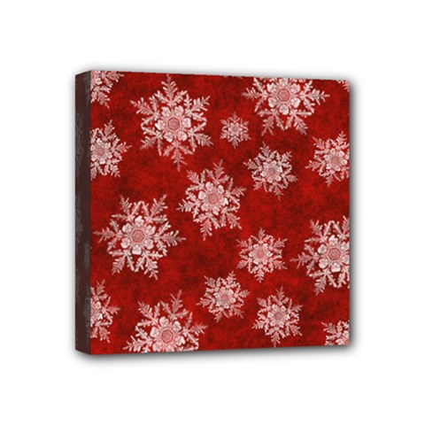 Snowflakes And Star Patternsred Snow Mini Canvas 4  X 4  (stretched) by artworkshop