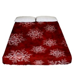 Snowflakes And Star Patternsred Snow Fitted Sheet (queen Size) by artworkshop