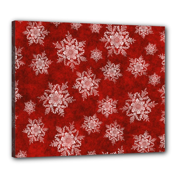 Snowflakes And Star Patternsred Snow Canvas 24  x 20  (Stretched)