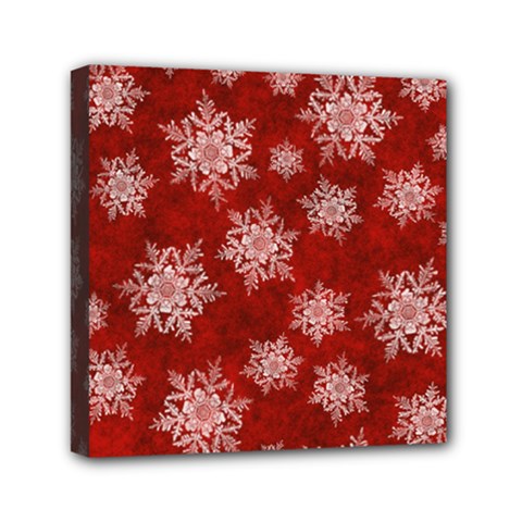 Snowflakes And Star Patternsred Snow Mini Canvas 6  X 6  (stretched) by artworkshop