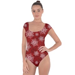 Snowflakes And Star Patternsred Snow Short Sleeve Leotard  by artworkshop