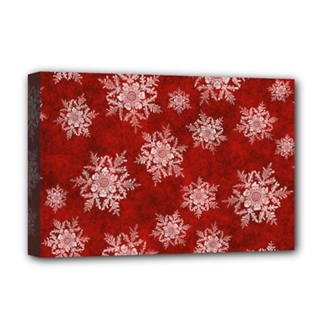 Snowflakes And Star Patternsred Snow Deluxe Canvas 18  X 12  (stretched) by artworkshop