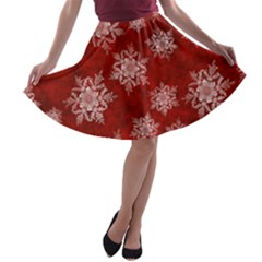 Snowflakes And Star Patternsred Snow A-line Skater Skirt by artworkshop