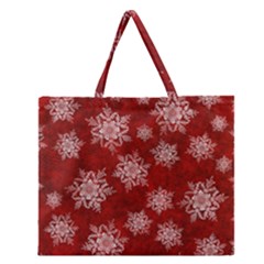 Snowflakes And Star Patternsred Snow Zipper Large Tote Bag by artworkshop