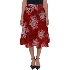 Snowflakes And Star Patternsred Snow Perfect Length Midi Skirt by artworkshop