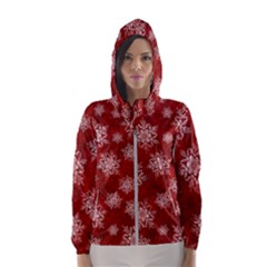 Snowflakes And Star Patternsred Snow Women s Hooded Windbreaker by artworkshop