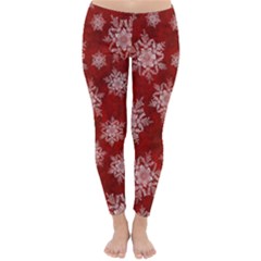 Snowflakes And Star Patternsred Snow Classic Winter Leggings by artworkshop