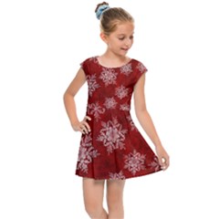 Snowflakes And Star Patternsred Snow Kids  Cap Sleeve Dress by artworkshop