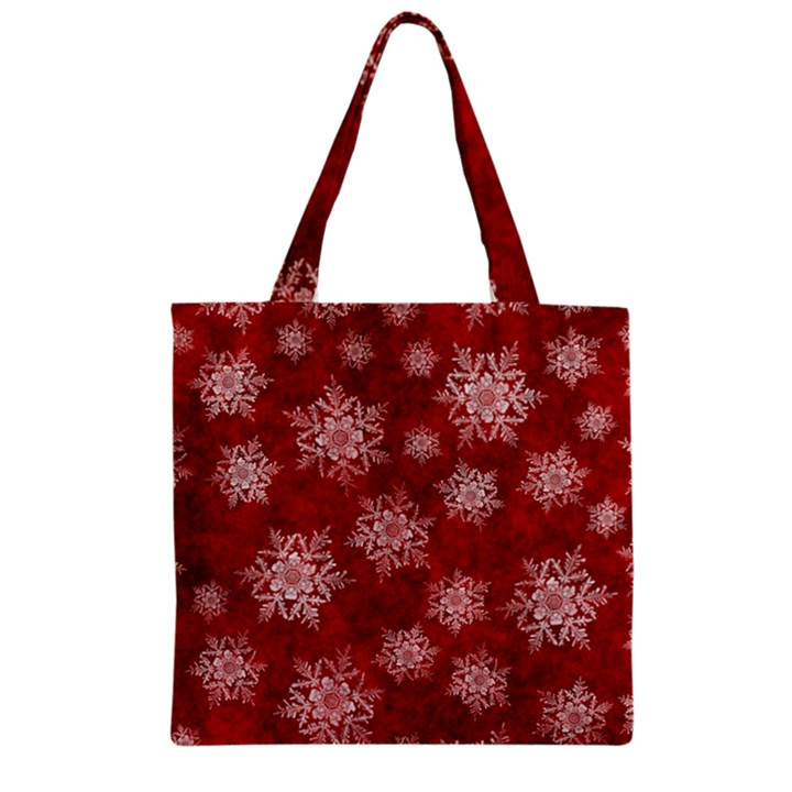 Snowflakes And Star Patternsred Snow Zipper Grocery Tote Bag