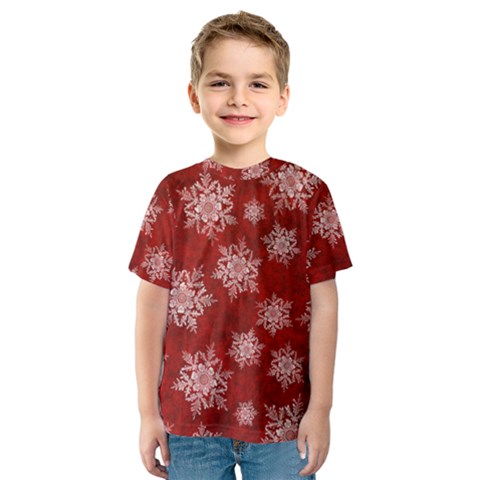 Snowflakes And Star Patternsred Snow Kids  Sport Mesh Tee by artworkshop