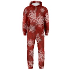 Snowflakes And Star Patternsred Snow Hooded Jumpsuit (men) by artworkshop