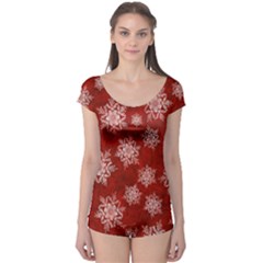 Snowflakes And Star Patternsred Snow Boyleg Leotard  by artworkshop