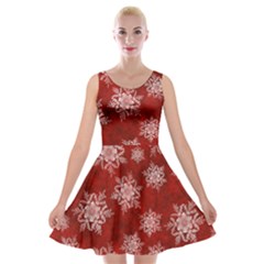 Snowflakes And Star Patternsred Snow Velvet Skater Dress by artworkshop