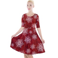 Snowflakes And Star Patternsred Snow Quarter Sleeve A-line Dress by artworkshop