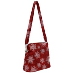 Snowflakes And Star Patternsred Snow Zipper Messenger Bag by artworkshop