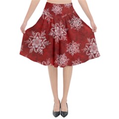 Snowflakes And Star Patternsred Snow Flared Midi Skirt by artworkshop