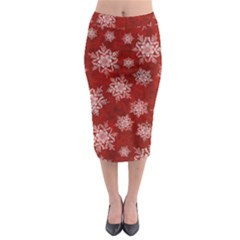 Snowflakes And Star Patternsred Snow Midi Pencil Skirt by artworkshop