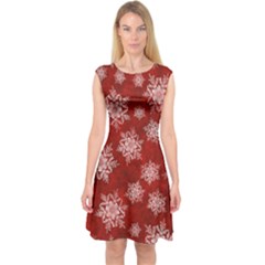 Snowflakes And Star Patternsred Snow Capsleeve Midi Dress