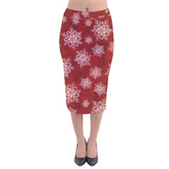 Snowflakes And Star Patternsred Snow Velvet Midi Pencil Skirt by artworkshop