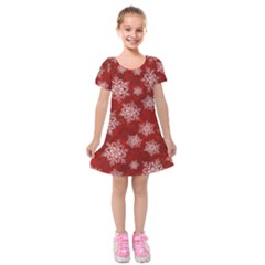 Snowflakes And Star Patternsred Snow Kids  Short Sleeve Velvet Dress by artworkshop