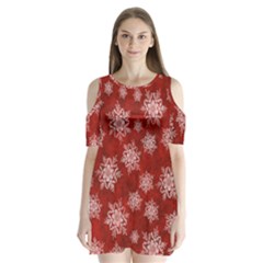 Snowflakes And Star Patternsred Snow Shoulder Cutout Velvet One Piece by artworkshop