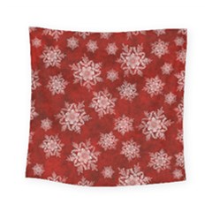 Snowflakes And Star Patternsred Snow Square Tapestry (small) by artworkshop