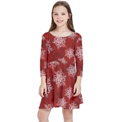 Snowflakes And Star Patternsred Snow Kids  Quarter Sleeve Skater Dress by artworkshop