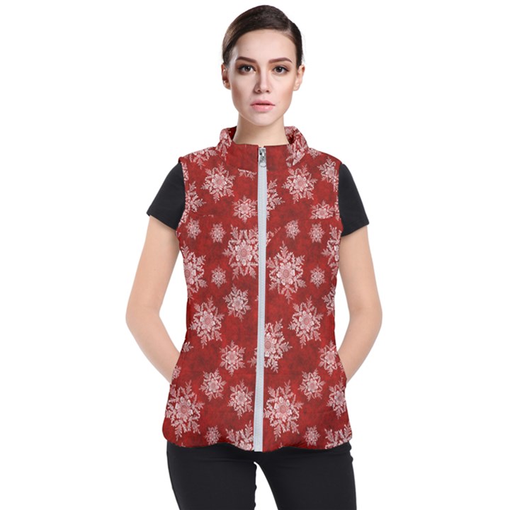 Snowflakes And Star Patternsred Snow Women s Puffer Vest