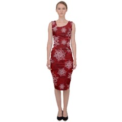 Snowflakes And Star Patternsred Snow Sleeveless Pencil Dress by artworkshop