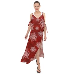 Snowflakes And Star Patternsred Snow Maxi Chiffon Cover Up Dress by artworkshop