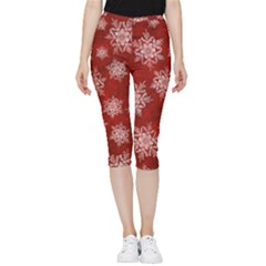 Snowflakes And Star Patternsred Snow Inside Out Lightweight Velour Capri Leggings 