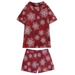 Snowflakes And Star Patternsred Snow Kids  Swim Tee And Shorts Set by artworkshop