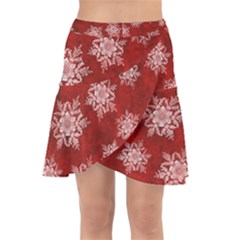 Snowflakes And Star Patternsred Snow Wrap Front Skirt by artworkshop