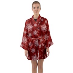 Snowflakes And Star Patternsred Snow Long Sleeve Satin Kimono by artworkshop