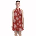 Snowflakes And Star Patternsred Snow Velvet Halter Neckline Dress  View1