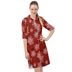 Snowflakes And Star Patternsred Snow Long Sleeve Mini Shirt Dress by artworkshop