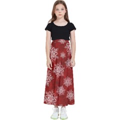 Snowflakes And Star Patternsred Snow Kids  Flared Maxi Skirt by artworkshop