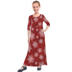 Snowflakes And Star Patternsred Snow Kids  Quarter Sleeve Maxi Dress by artworkshop