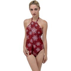 Snowflakes And Star Patternsred Snow Go With The Flow One Piece Swimsuit by artworkshop