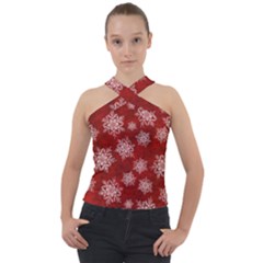 Snowflakes And Star Patternsred Snow Cross Neck Velour Top by artworkshop