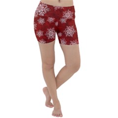 Snowflakes And Star Patternsred Snow Lightweight Velour Yoga Shorts by artworkshop