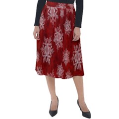 Snowflakes And Star Patternsred Snow Classic Velour Midi Skirt  by artworkshop