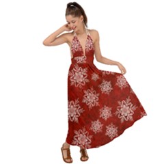 Snowflakes And Star Patternsred Snow Backless Maxi Beach Dress by artworkshop