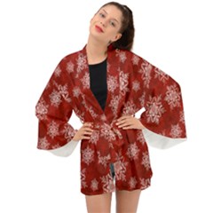 Snowflakes And Star Patternsred Snow Long Sleeve Kimono by artworkshop