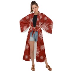 Snowflakes And Star Patternsred Snow Maxi Kimono by artworkshop