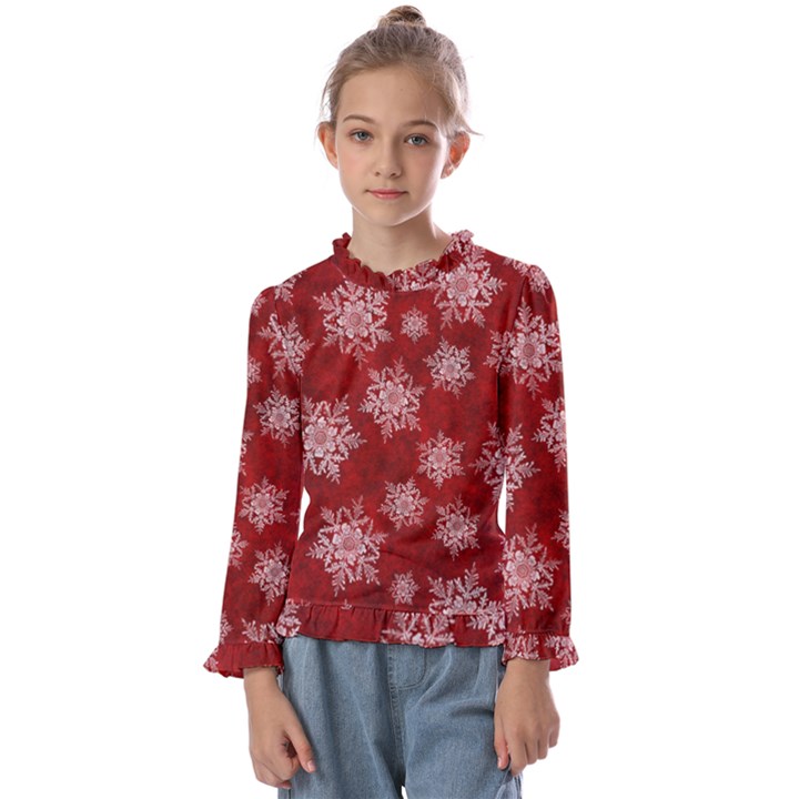 Snowflakes And Star Patternsred Snow Kids  Frill Detail Tee