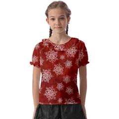 Snowflakes And Star Patternsred Snow Kids  Frill Chiffon Blouse by artworkshop