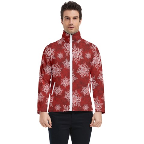 Snowflakes And Star Patternsred Snow Men s Bomber Jacket by artworkshop